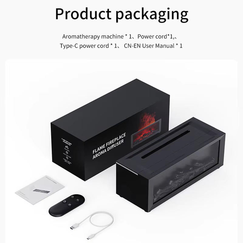 Colorful Flame Fireplace Aroma Diffuser Waterless Auto-Off Air Humidifier with Timer Remote Control for Home Room Creative Gift