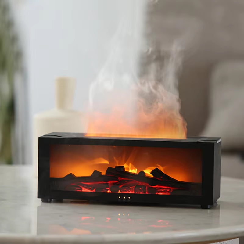 Colorful Flame Fireplace Aroma Diffuser Waterless Auto-Off Air Humidifier with Timer Remote Control for Home Room Creative Gift