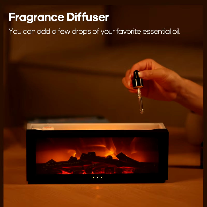 Colorful Flame Fireplace Aroma Diffuser Waterless Auto-Off Air Humidifier with Timer Remote Control for Home Room Creative Gift